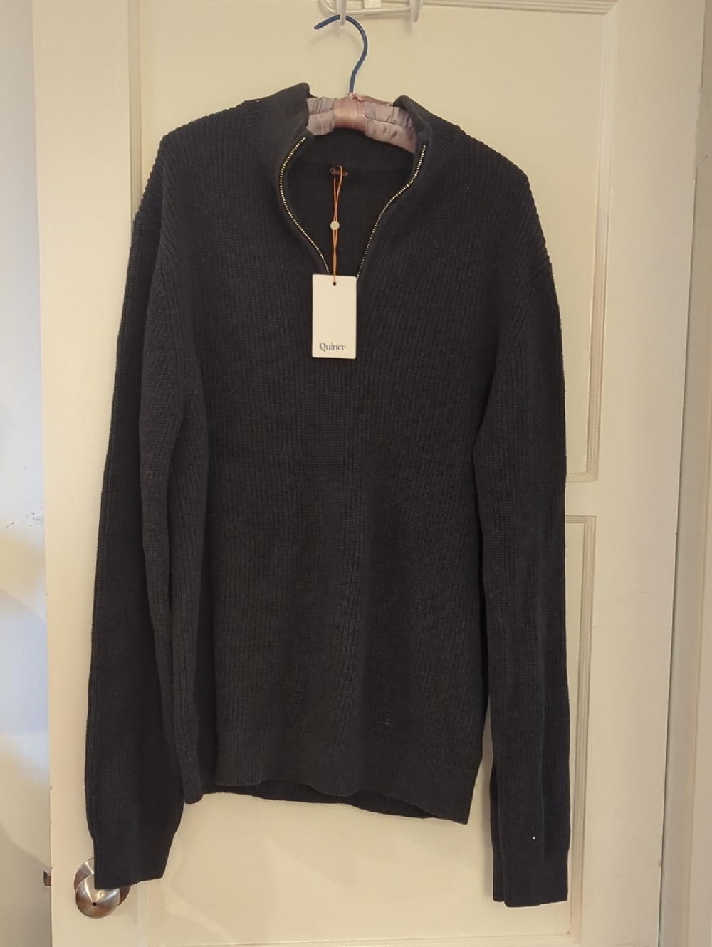 Quince Men's Dark Charcoal Zip-Neck Sweater Organic Cotton